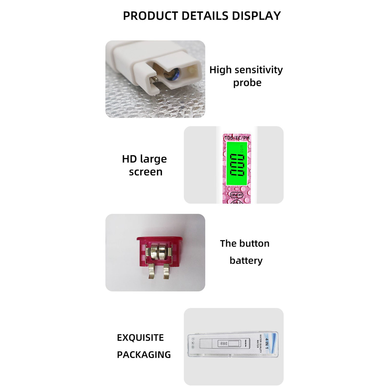 4-in-1 Digital Ph Meter Pen Multi-function PH/ TDS/EC/Temperature Checker Water Tester Measuring Instruments