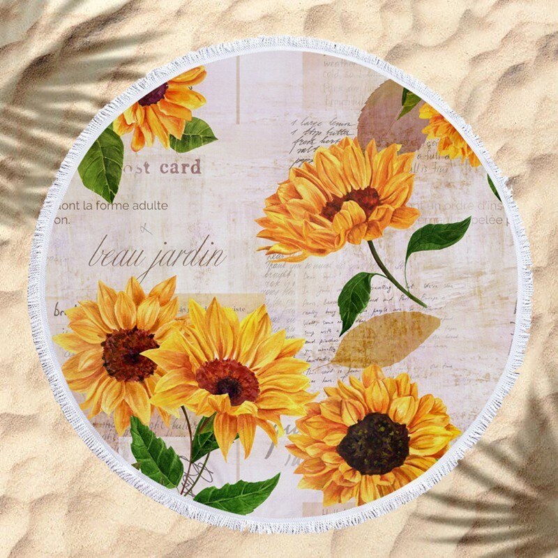 Sunflower Microfiber Round Beach Towel Thick Shower Bath Towels Circle Swim Mat With Tassel Toalla De Playa Serviette De Plage