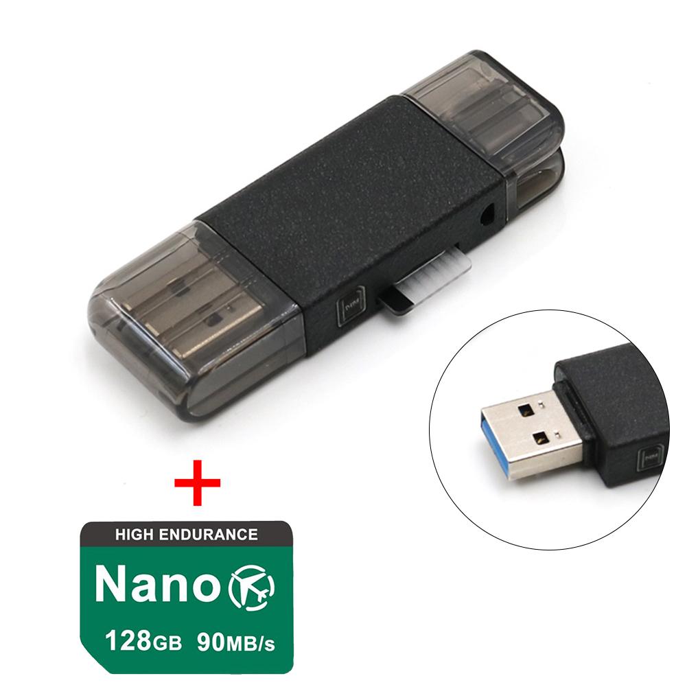 Nm-kort nano-minneskort för huawei mate 20/p30 pro 128gb 90mb/ s nm-kort med usb 3.0 gen 1 typ-c dubbel användning tf/nm kortläsare