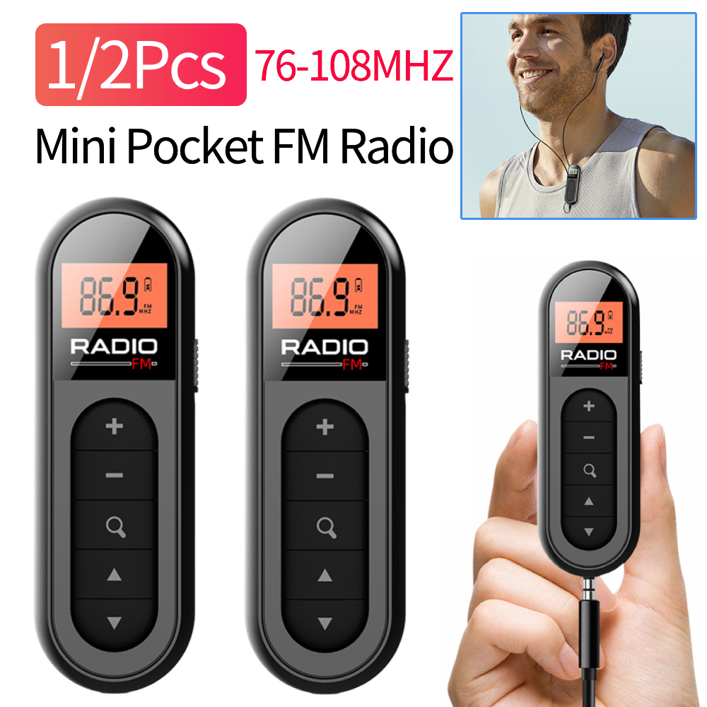 1/2 Uds. Radio FM portátil recargable Radio Digital de bolsillo Transistor Walkman Radio con baterías para senderismo caminar 76-108MHZ
