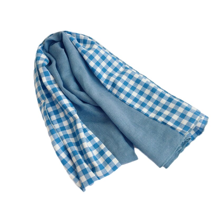 Écharpe à carreaux pour enfants, en coton, pour printemps et automne, pour filles et garçons, accessoires pour bébé: Bleu