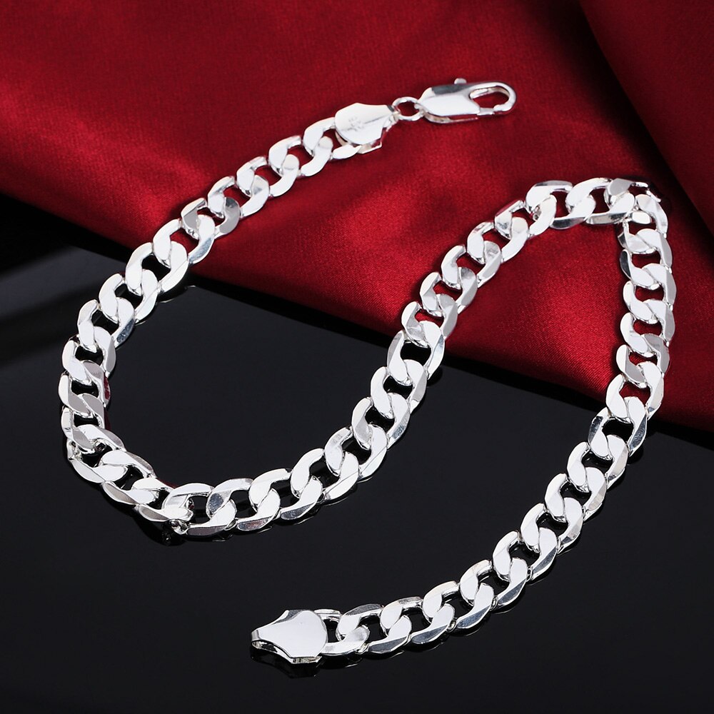 BAYTTLING 925 Plata 18/20/22/24/26/28/30 pulgadas 12MM laterales completos Cuba collar de cadena para los hombres y las mujeres joyería de
