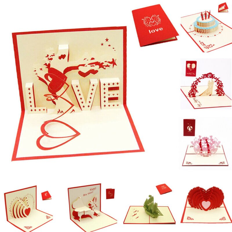 3D Pop Up Greeting Card Love Romantic Birthday Wedding Aniversary Valentine's Day Invitations Greeting Cards