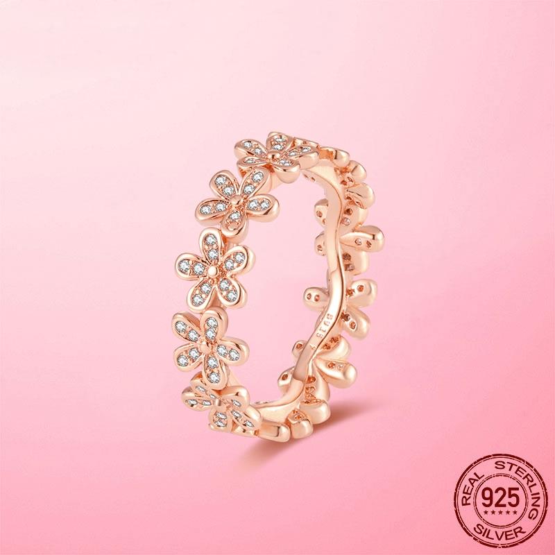 Authentieke 925 Zilver Fonkelende Daisy Bloem Kroon Vinger Ring Voor Vrouwen Originele Zilveren 925 Sieraden Beste Cadeau