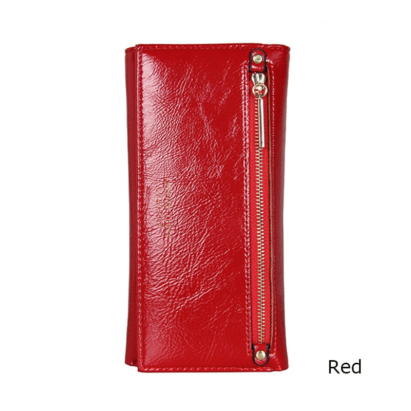 Women Long Wallet Cell Phone Pocket Zipper Coin Purse Ladies Card Holder Female trifold PU leather Clutch Bag: Red