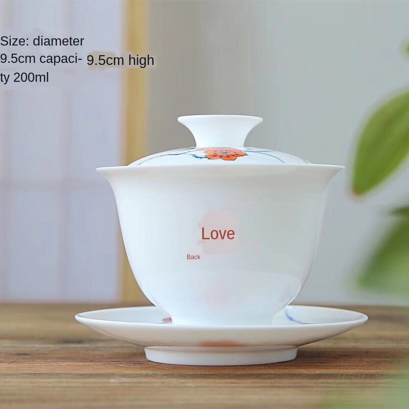 Sancai Gai Wan Cha Cup Handgeschilderde Eierschaal Sancai Cup Kung Fu Thee Keramische Gao Bai Ci Thee Kom sopera De Ceramica Gaiwan: Cover bowl A
