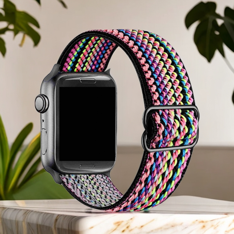 Nylon elastische band voor Apple Watch Band 45 mm 49 mm 44 mm 42 mm 41 mm 40 mm 38 mm Sportarmband Iwatch Ultra Series 8 7 6 5: M / BLACK WHITE