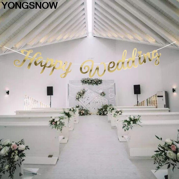 Goud Zilver Gelukkige Verjaardag Gewoon Getrouwd Happy Wedding Banner Garland Voor Wedding Party Verjaardag Opknoping Gors Decoratie Favor