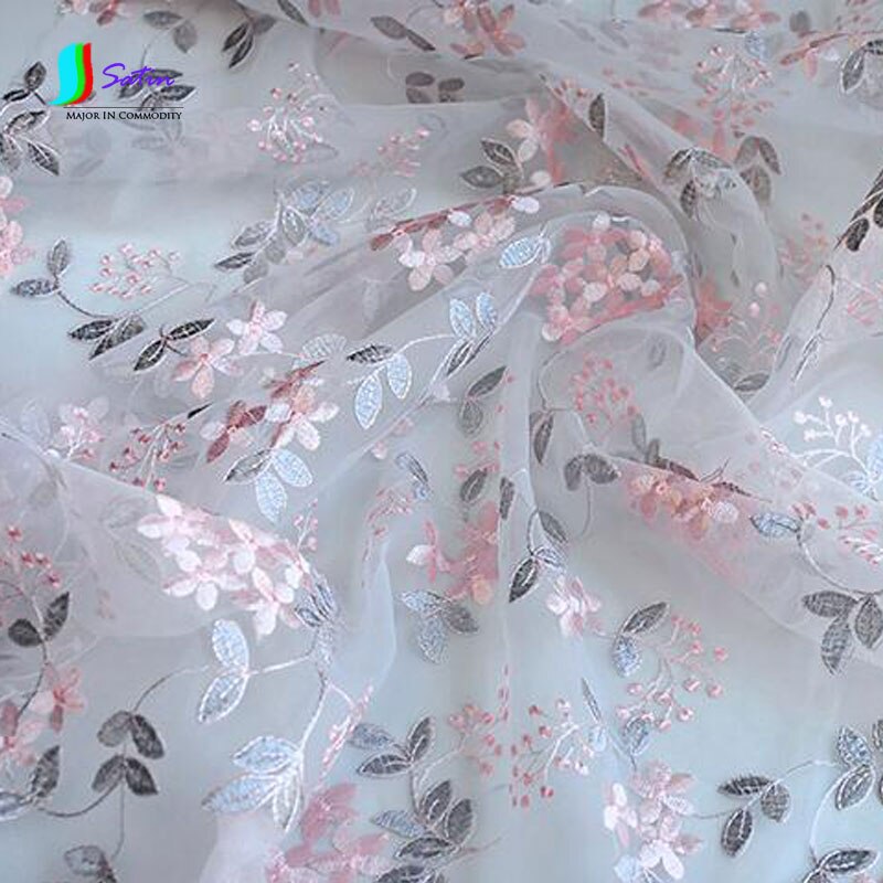DIY hecho a mano de gasa de rayón encaje de tela con bordado de flores falda cortinas opacas Ropa Accesorios Para falda de ancho 125CM S452P: light gray