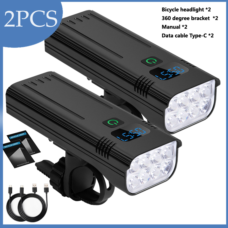 Luz piezas de aluminio para bicicleta de montaña, 2 faros de 10000mAh, 8 luces LED, accesorios para ciclismo de carretera