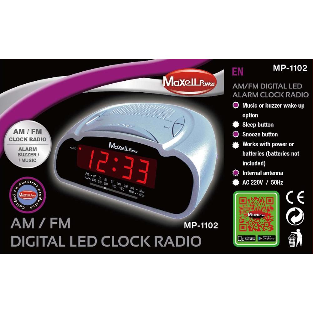 RADIO DESPERTADOR Reloj Noche MAXELL MP-1102 Musica o Alarma FM AM antena intern