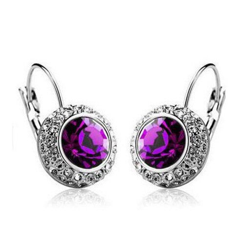 SHUANGR 12 Farben Vintage Hoop Ohrringe brinco Neue Schmuck Einzigartige Runde Kleine Kristall Gold Farbe Hoop Ohrring Für Frauen Hochzeit: Silver Purple