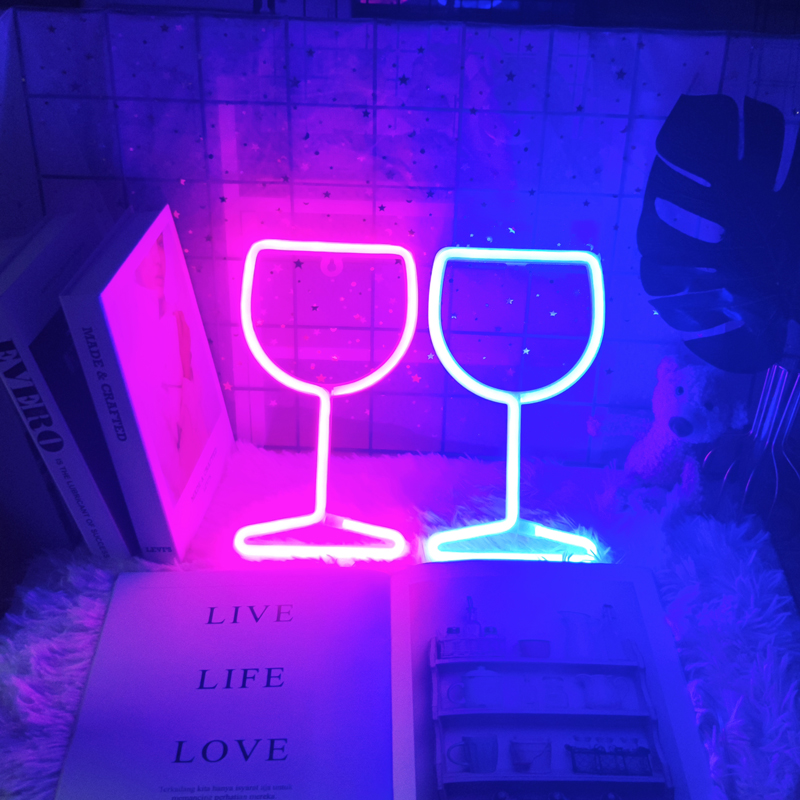 Wine Glass Led Neon Light Signs Winebowl Wall Hanging Lamp Wall Night Light Usb Battery Operated Neon Sign Bar Room Decor