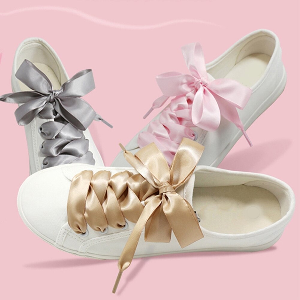 1 paar Satin- Seidenband Schnürsenkel Weiß Sneaker Schuhe Spitze Leinwand Schnürsenkel 4cm Breite 90cm Länge Schnürsenkel