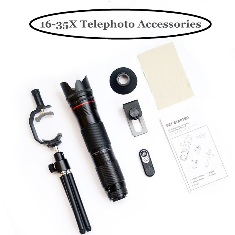 4K Hd 3-Sectie Verstelbare 16X - 35X Zoom Tele Optische Telefoon Camera Lens Voor Smartphones Lente Monoculaire telescoop Lenzen