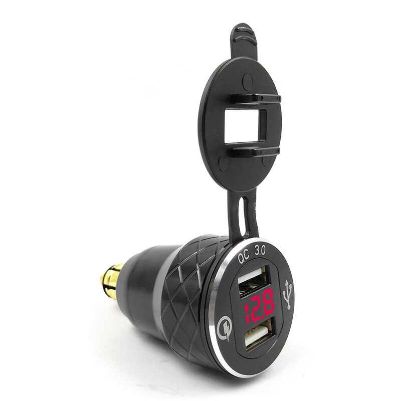 Cargador USB Dual para motocicleta BMW Triumph, Tiger, Ducati, voltímetro, QC3.0 DIN, carga rápida 3,0, color negro, a USB: RED