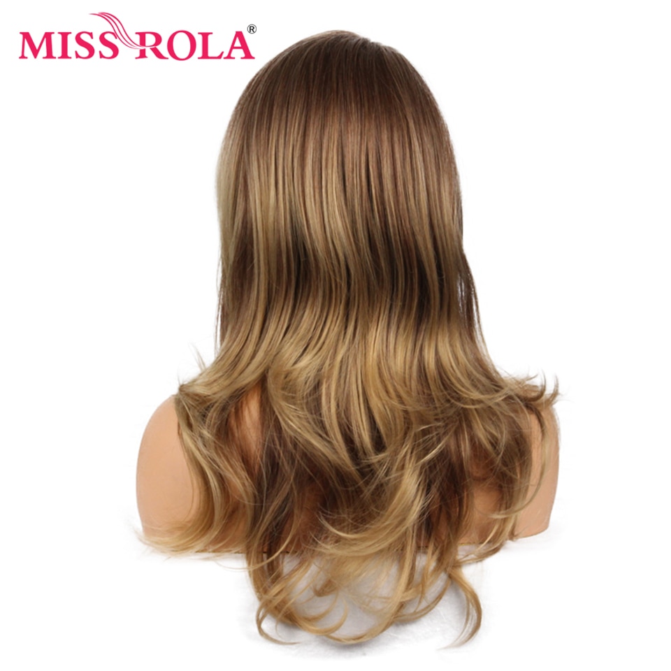 Miss Rola Lange Golvend Ombre Bruin Synthetische Lace Front Pruik Voor Zwarte Vrouwen Pruik 150% Dichtheid 22 Inch Hittebestendige fiber