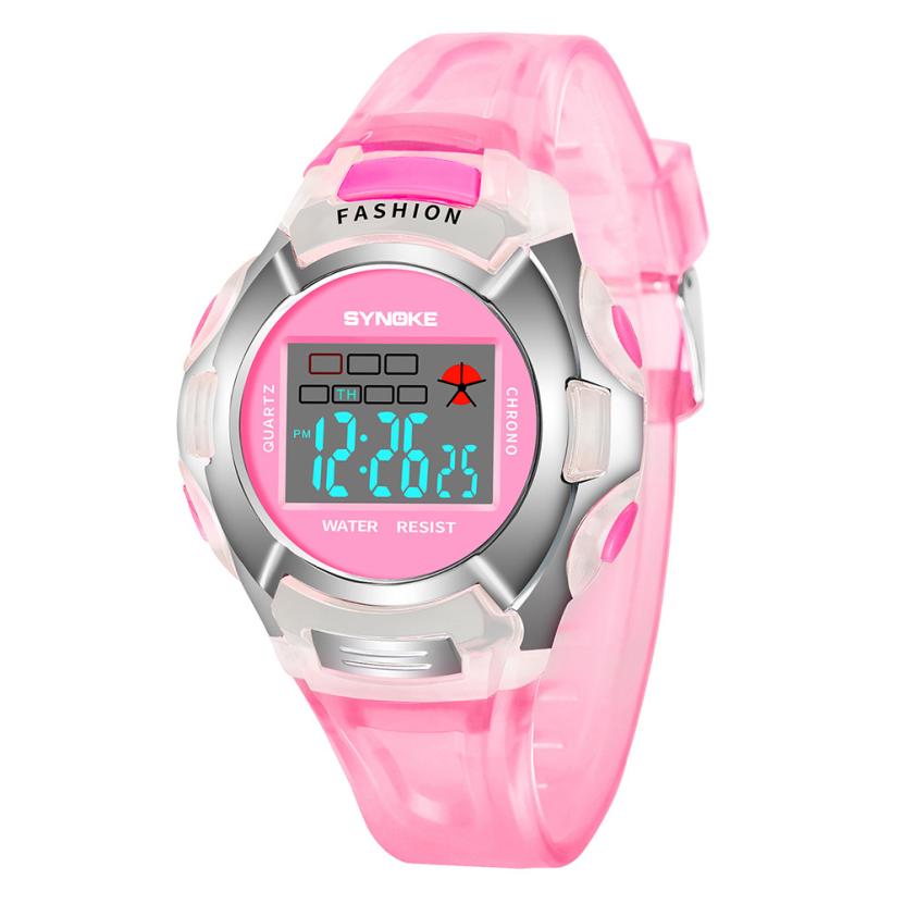 Synoke Kinderen Digitale Horloges Jongens Meisjes Led Sport Waterdichte Studenten Alarm Datum Casual Kids Elektronische Horloge: Pink
