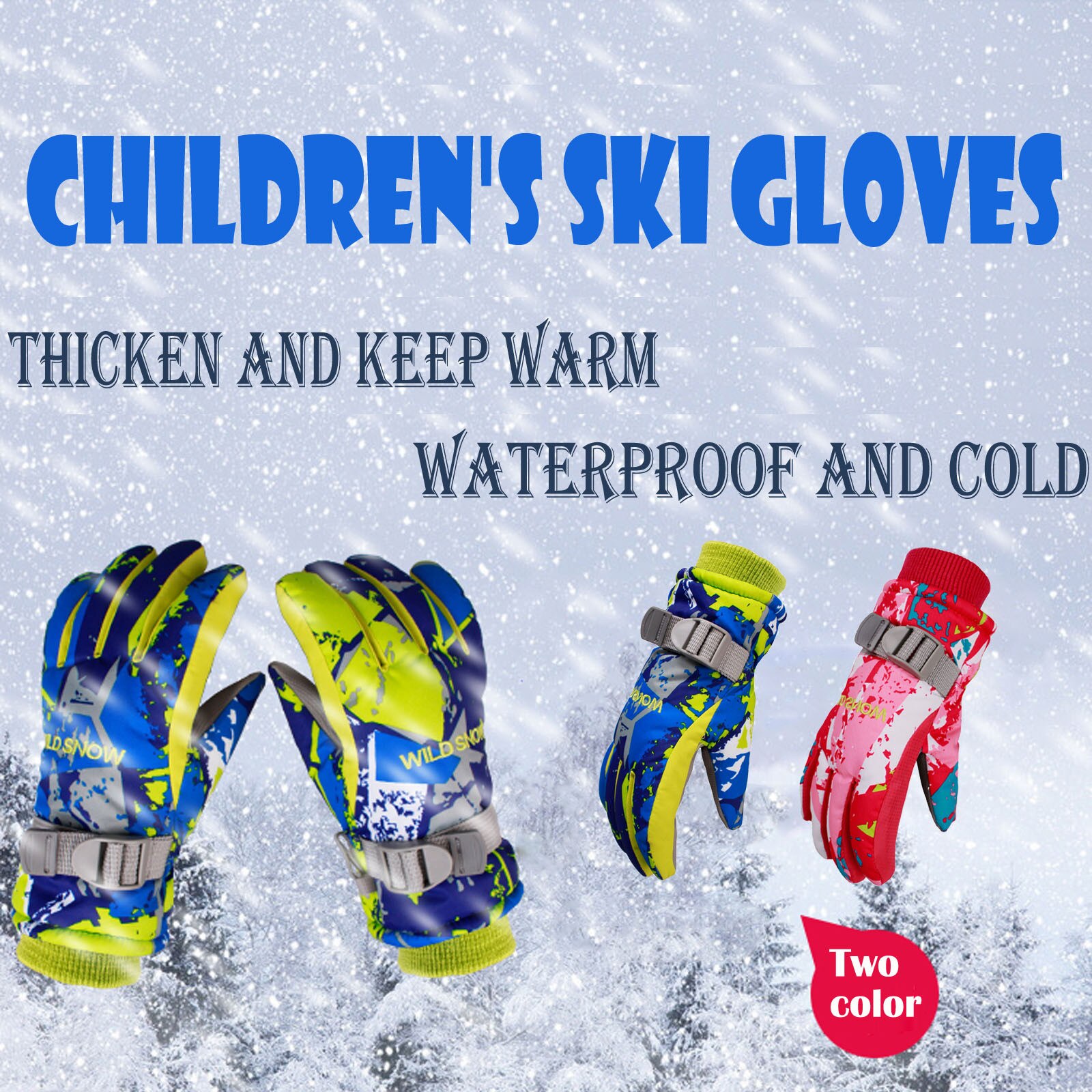 Kids Print Ski Handschoenen Winter Sneeuw Pols Dikker Mitten Jongens En Meisjes Warm Sneeuw Snowboard Winddicht Handschoenen