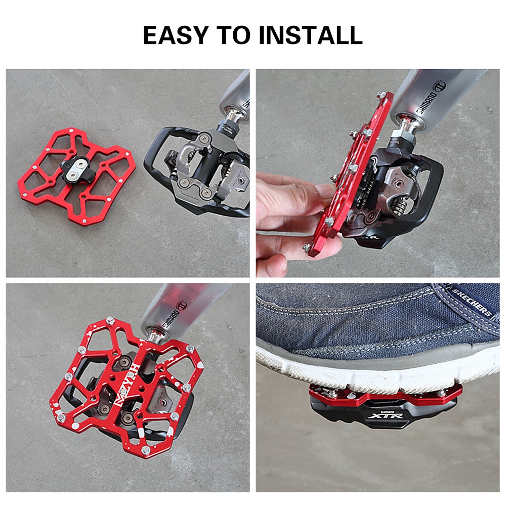 Mtb fjell pedal plattform adaptere sykkel clipless til spd til keo pedal plattform 90 * 90mm aluminiumslegering