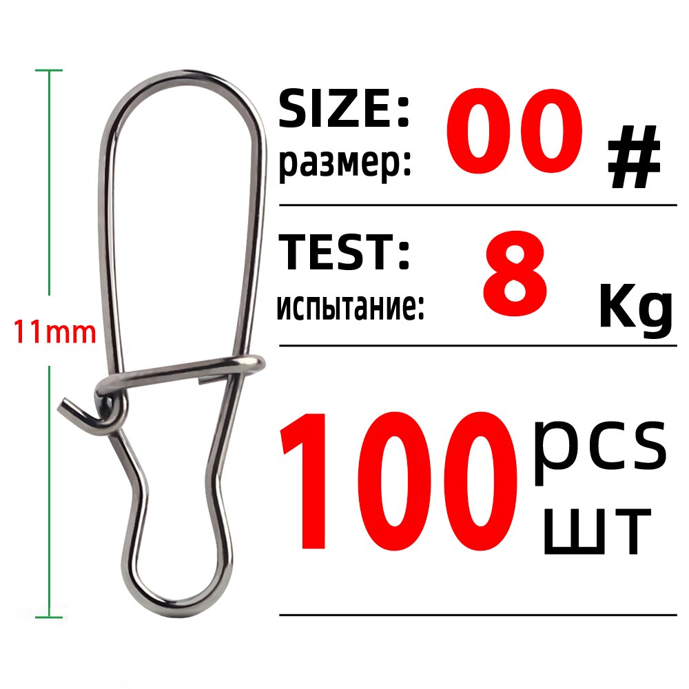 Dndyuju 100 stk fiskeri flot kroget snapstift i rustfrit stål fisketønde drejelig lokkestik fisketilbehør hav: Størrelse 00 (11mm 8kg)