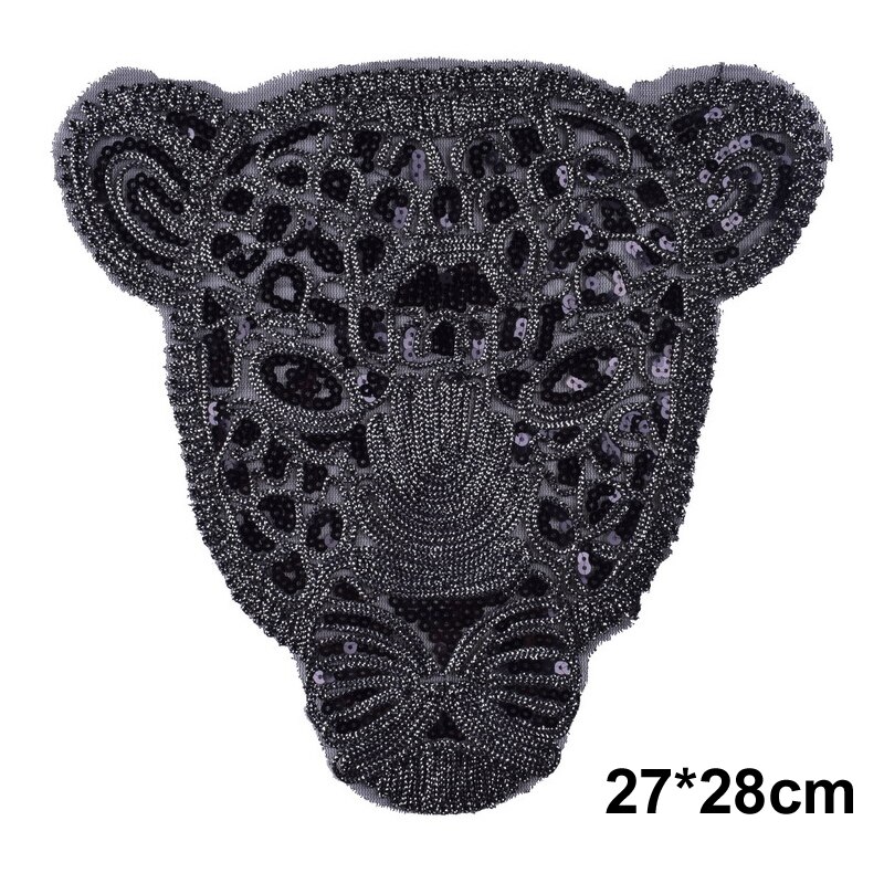 Grote Gouden Pailletten Luipaard Hoofd Patch Diy Kleding Patches Voor Kleding Naaien-Op Geborduurde Tijger Motief Applique Ambachten: Black