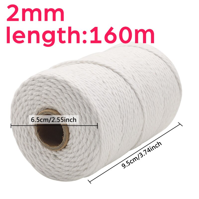 2mm/3mm Natural Handmade Cotton Cord Thread Macrame Crochet Rope DIY Hanging Tapestry Weaving Yarn Knitting Rope DIY Handmade: 2mm 160m WT 1PCS