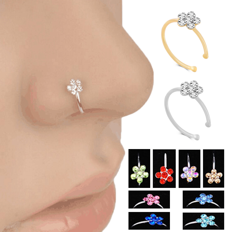 1PC Vrouwen Mode-sieraden Ring Crystal Bloemen Charm Neus Ring Lichaam Sieraden