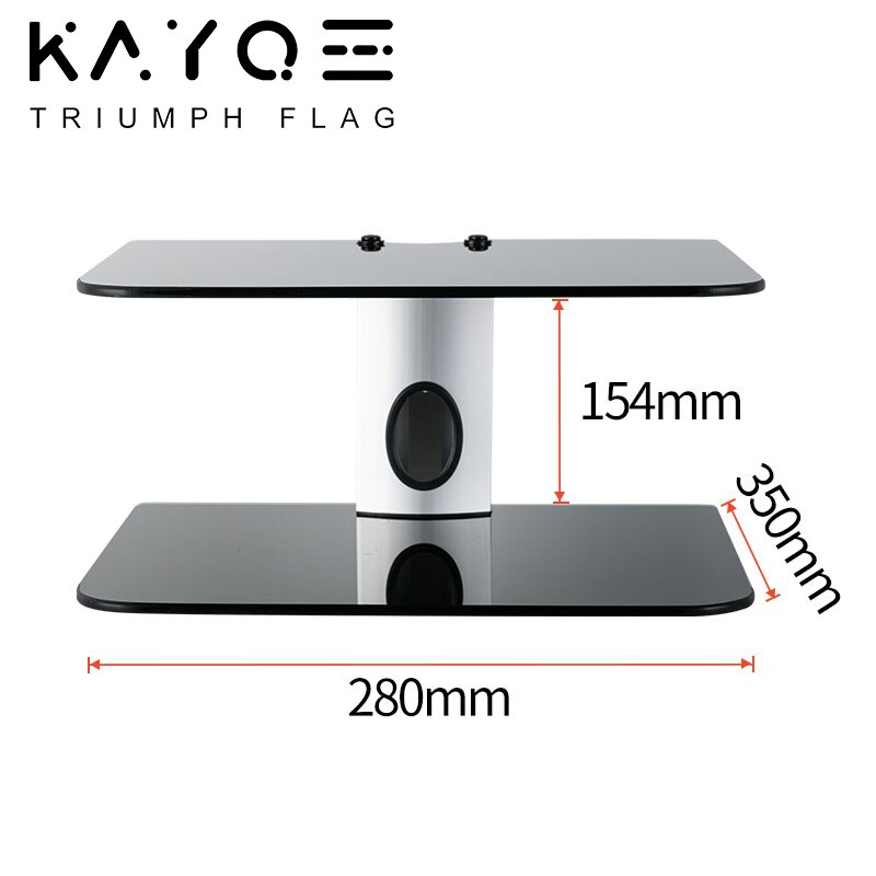 2Tiers AV Shelf Stand for AV Receiver Set-top Boxes Black DVD Wall Hanging Bracket Maximum Load Capacity 80kg High Temp Glass