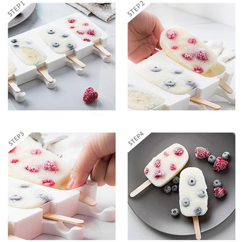Moldes de silicona para helados de 4 celdas, moldes de cubitos de hielo para hacer polos, para congelador casero, DIY