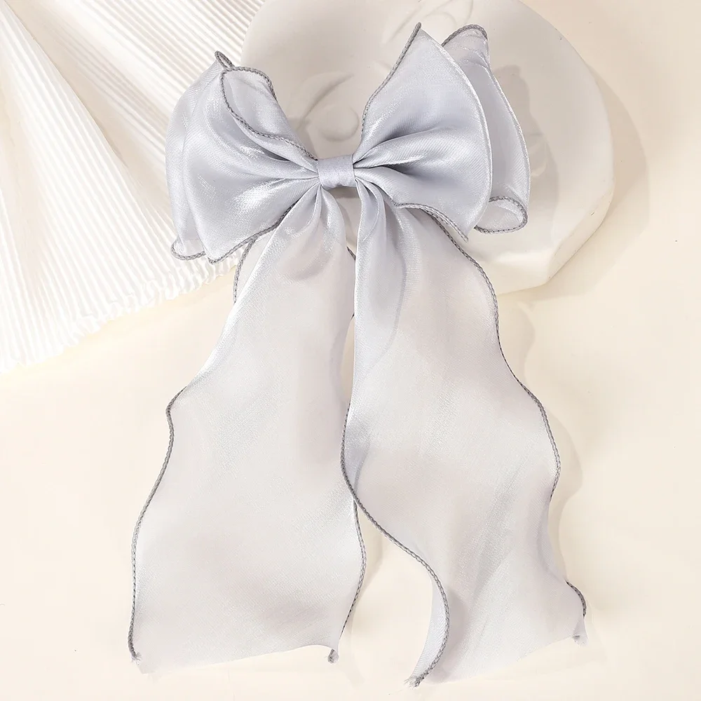 Clips de satén flotantes con lazo grande y largo para niña, Clip para el pelo para la cabeza trasera, rojo Internet con el mismo temperamento, accesorios elegantes para el cabello,: Borgoña