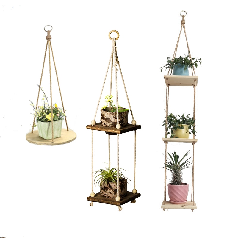 macrame plant hanger with wooden board pot tray flower pot hanging