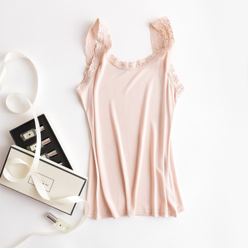 Women silk camis 50% Natural silk and lace camisoles Bottoming shirt Black White Pink TOP