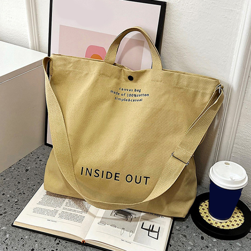 dames canvas schoudertas 2023 boodschappentassen studenten boekentas katoenen doek handtassen grote draagtas voor meisjes portemonnee: Black
