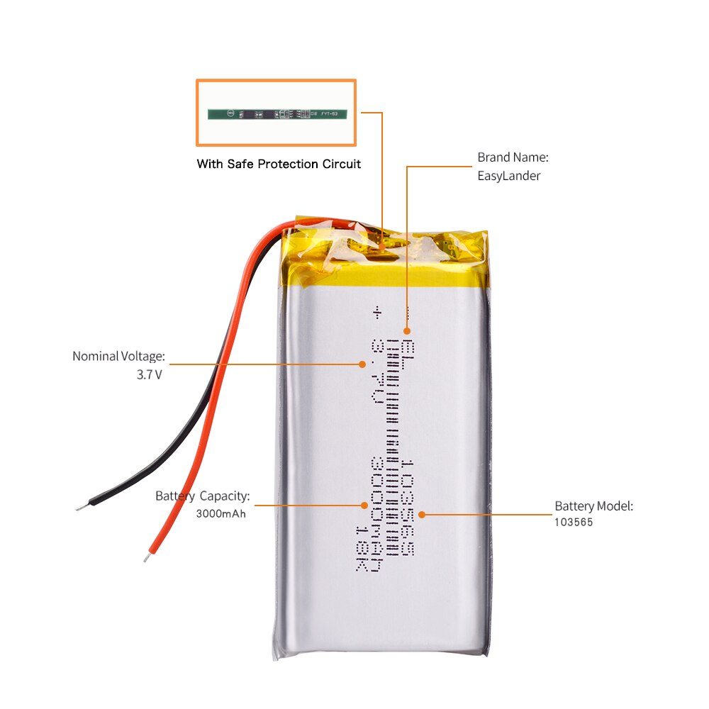 103565 3.7v 3000mAh li-ion Lipo cells Lithium Li-Po Polymer Rechargeable Battery interphone Mobile devices Bluetooth speaker