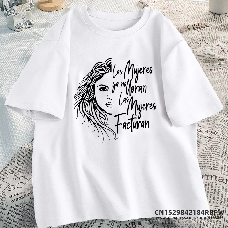 Shakira-Camiseta de algodón con estampado para mujer, camisetas de manga corta, ropa para mujer Ya No Lloran, Camisetas estampadas Don't Cry: XXXL / Gris