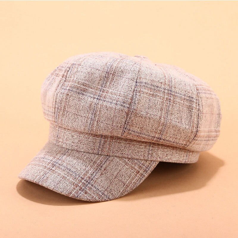 Retro Vintage gorro octogonal cap mujer pintor cap tendencia boina sombrero años 90 chicas retro británica rejilla Plaid Color: beige