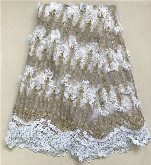 Roze zwitserse voile kant in zwitserland stenen franse netto kant afrikaanse tule kant ankara stof voor jurk 5 yard /lot5800: WHITE