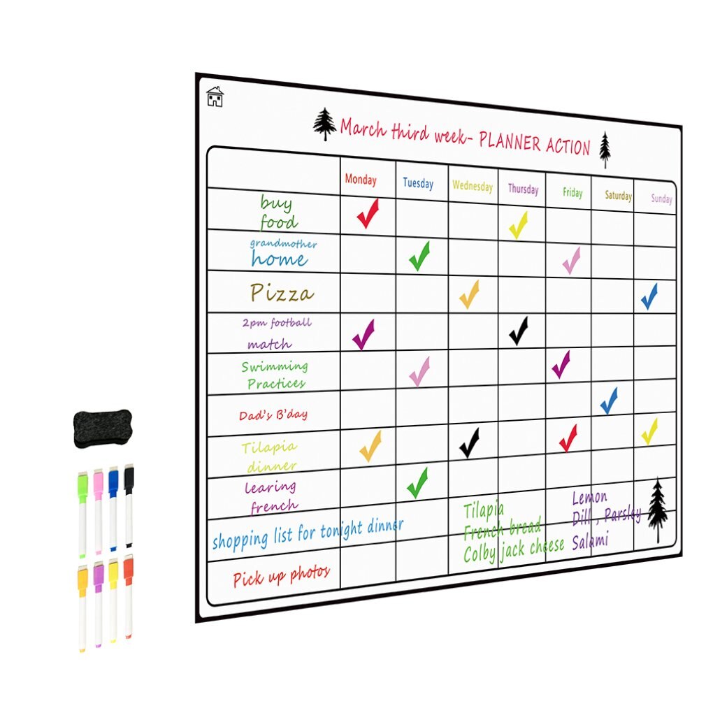 A3 skema  + 8- farve pen + viskelæder + emballage til papirrør, opdater blot din whiteboard-planlægger som et måltidsplanlægningsværktøj 1 sæt: 7