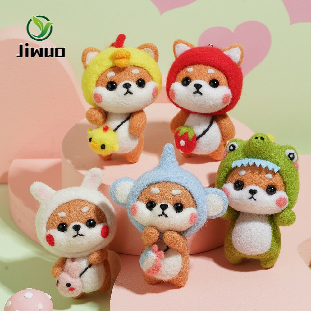 Jiwuo Wool Felt Kit Needle Felting Kit Animal Pet Doll for Needle Material Bag Pack for Beginner Non Finished Wool Felt Package