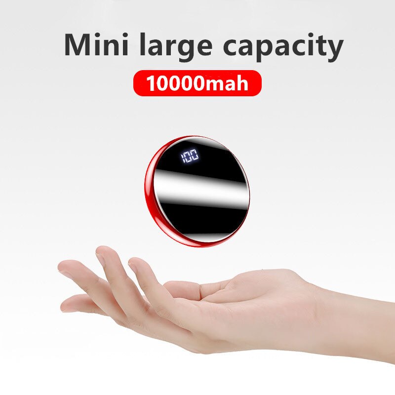Mini Power Bank 10000mAh Fast Charge Powerbank Portable mini Power Bank Mirror Screen Digital Disply External Battery Charger