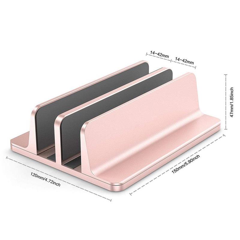 Vertikal verstellbarer laptopständer aus aluminium für macbook pro, air, tragbare notebooks, tablets, aufbewahrungsmöglichkeiten, basis und buchhalter: Silber doppel