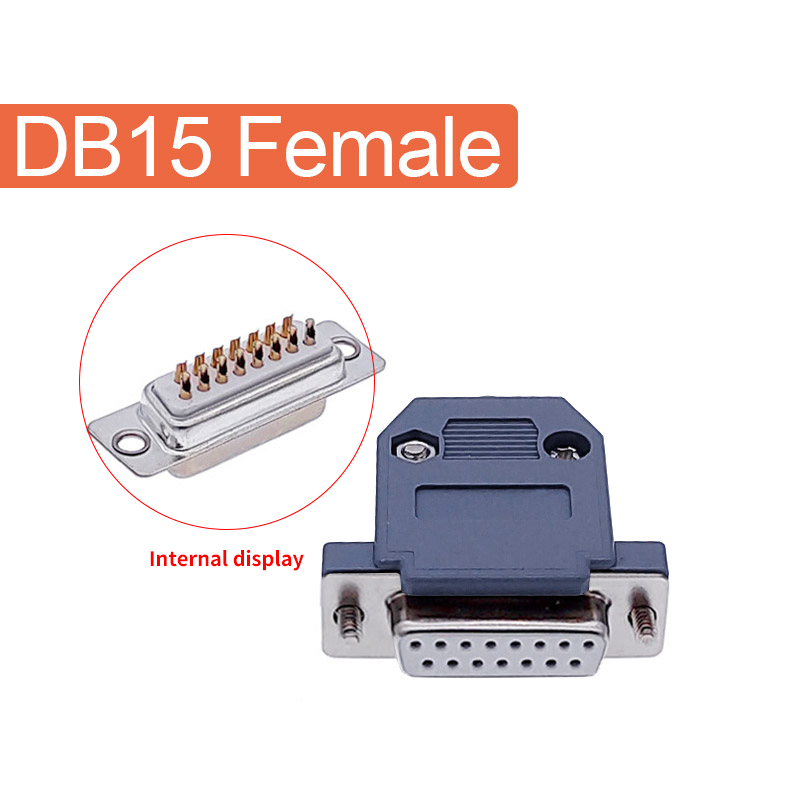 Connecteur DB15 à 2 rangées, trou/broche femelle mâle, adaptateur de prise, en laiton argenté doré, D SUB DP15 + coque en plastique: gold female