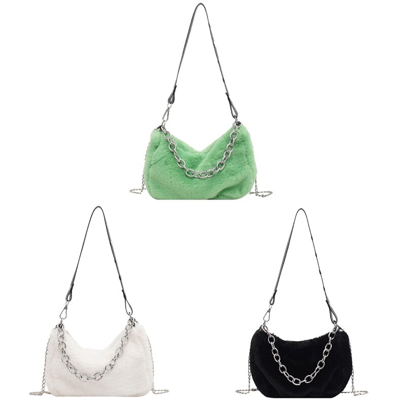 Herfst Winter Schouder Onderarm Tassen Voor Vrouwen Pluche Effen Kleur Messenger Bag Reizen Straat Keten Zakken