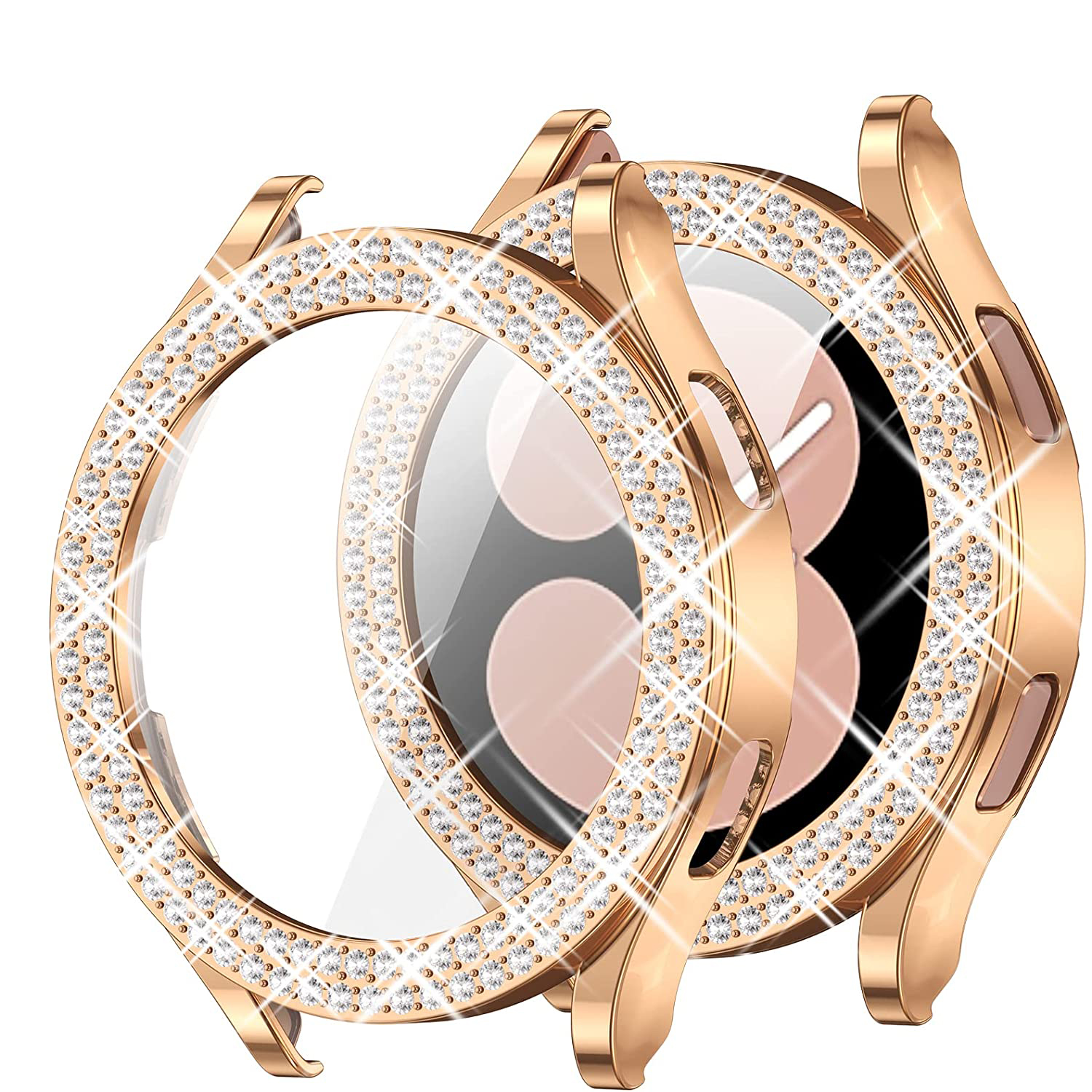 Cover for samsung Galaxy watch 4 Case Accessories Anti-fall Bling Double Diamond PC bumper protector Galaxy watch 4 44mm 40mm: rose gold / Galaxy watch 4 40mm
