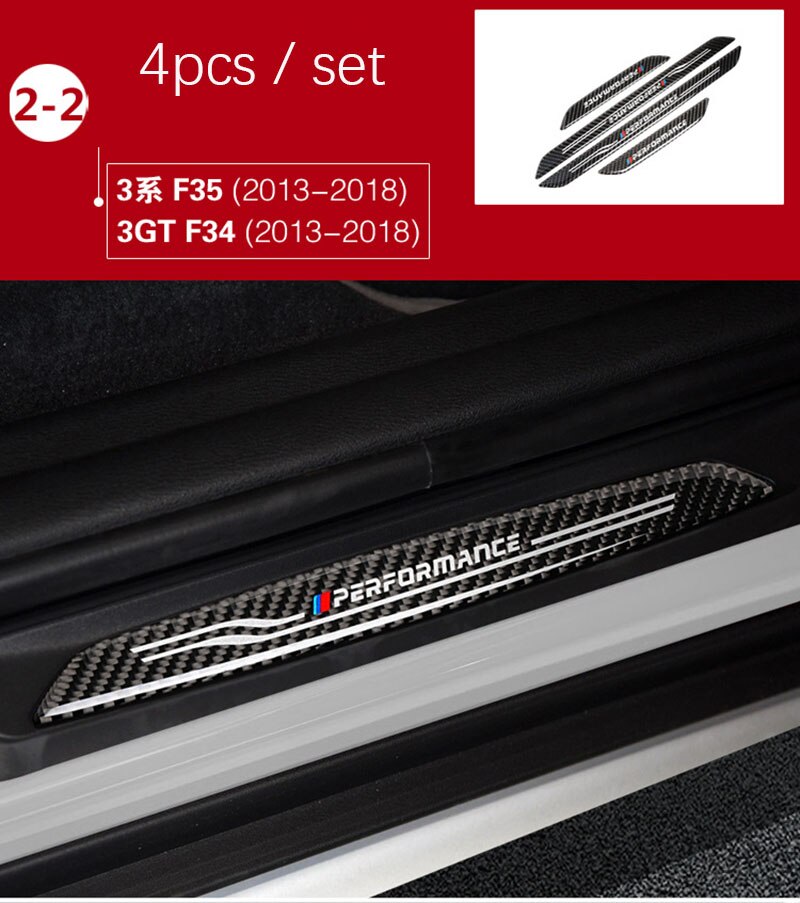 Umbral de puerta protectores de placa de desgaste de fibra de carbono de umbral de puerta s pegatinas para BMW F10 F30 F34 E70 X1 X5 X6 E90 E70 E71 Accesorios: F35 F34 13-18