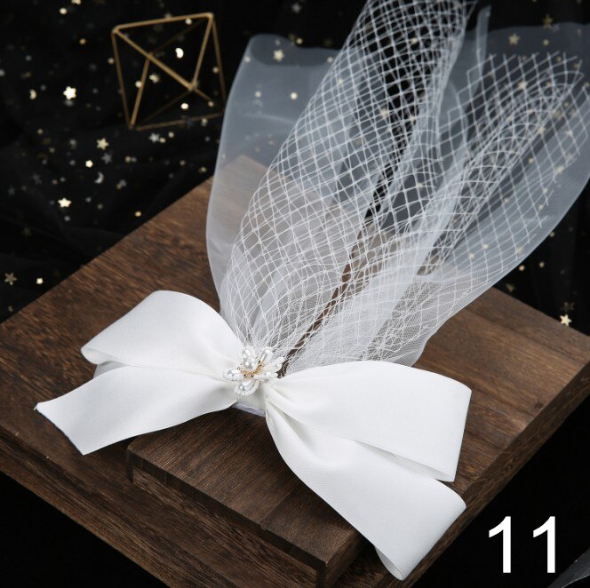 White Face Veils Bridal Big Bowknot Headband Net Birdcage Veil Charming Wedding Party Hair Accessories Fascinator: 11