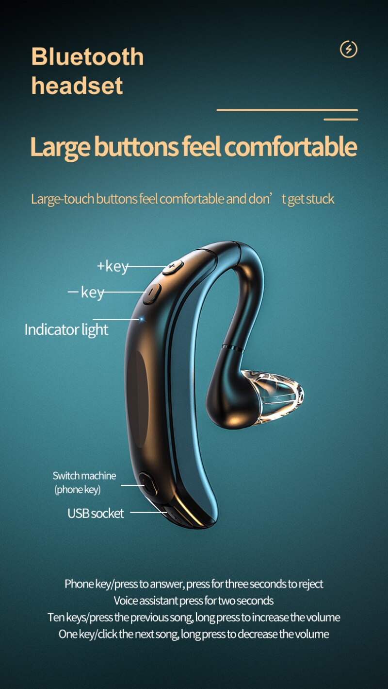 Einseitig hängendes kabelloses bluetooth-headset mit mikrofon, bluetooth-stereo-headset mit sport-headset für den business-bereich