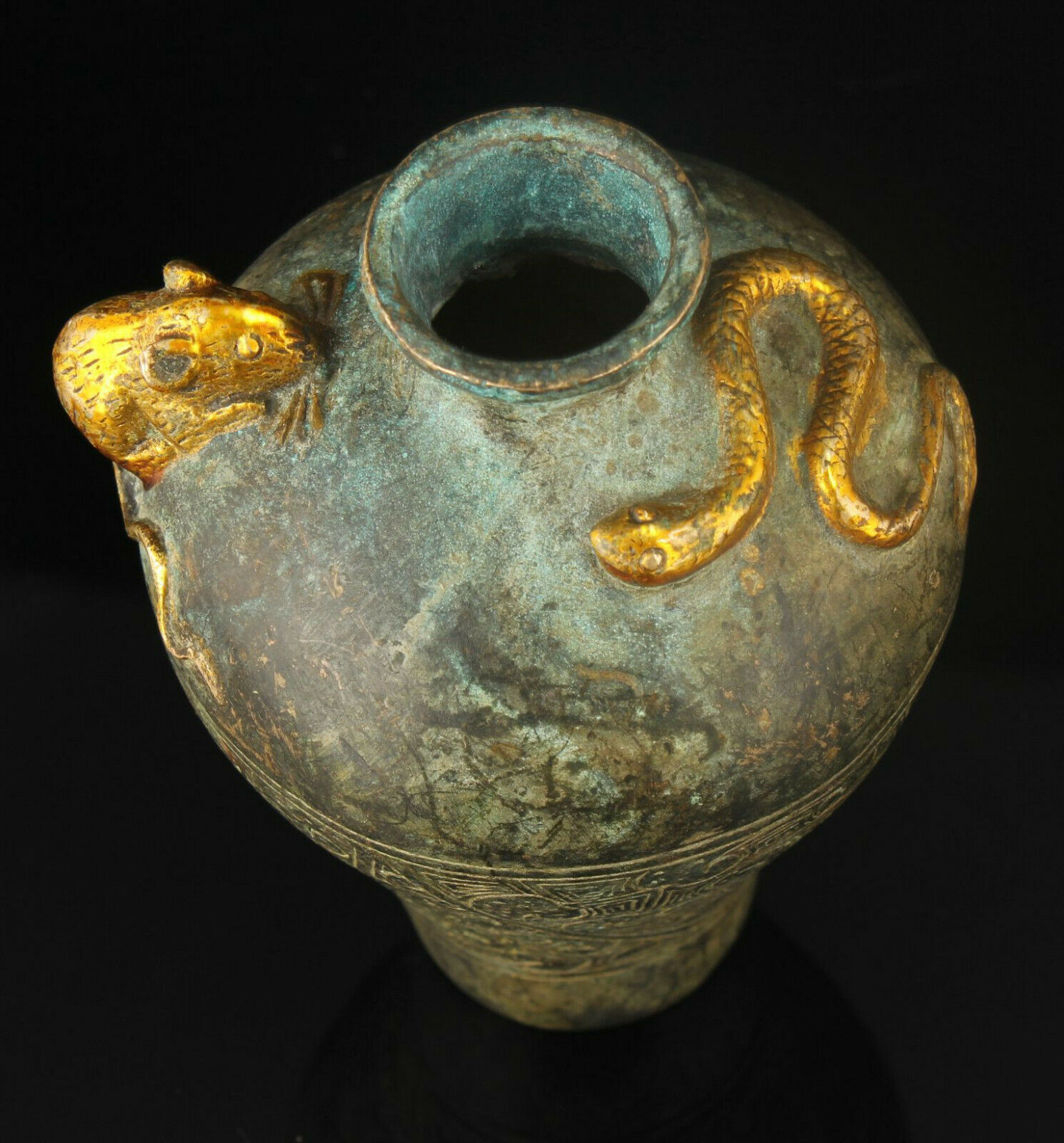 Kina håndværk prægning retro bronze forgyldt slange rotte vase boligdekoration