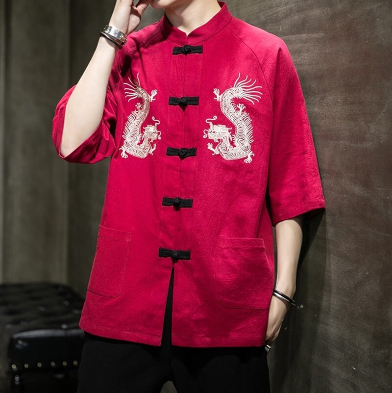 Traditionele Chinese Kleding Hanfu Mannen Chinese Draak Overhemd Tang Pak Mannelijke Cheongsam Kung Fu Kleding Online Chinese Winkel FF2815: 1 / Xxl